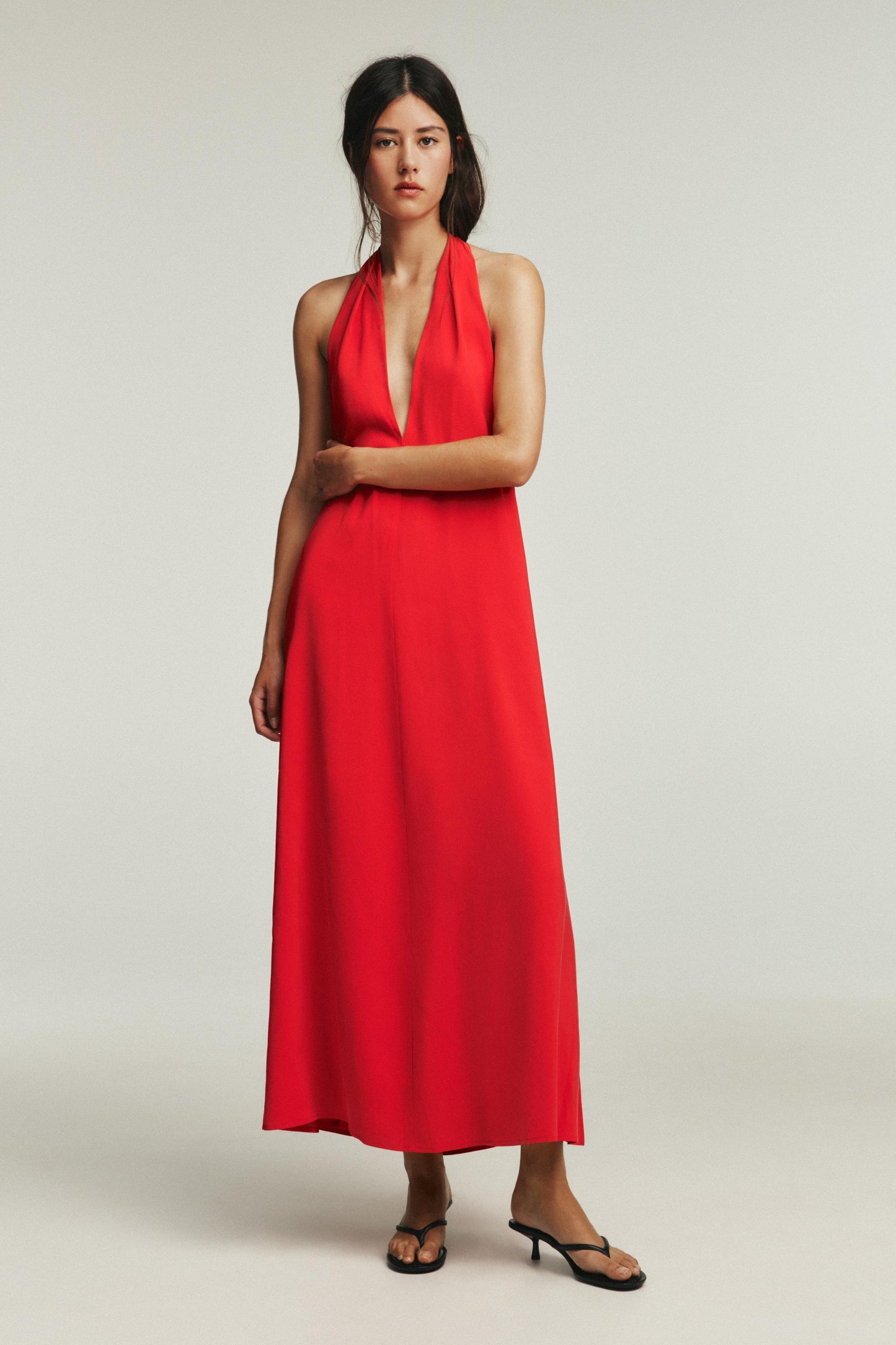 Red Halter Midi Dress