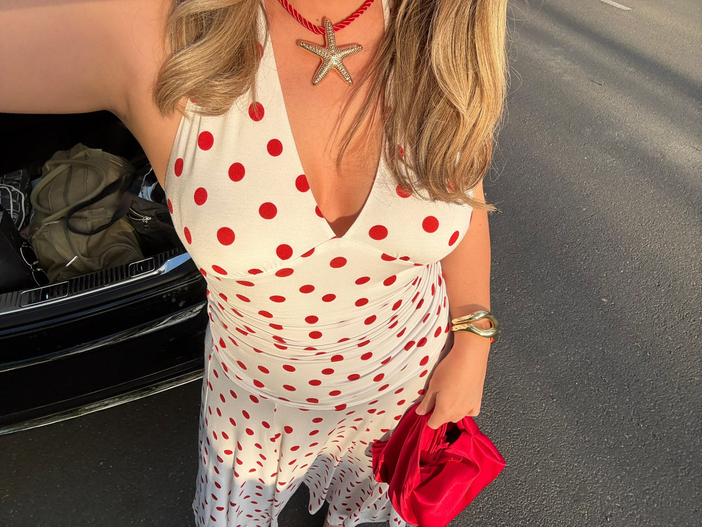 Paris Midi Dress Red Polka Dot