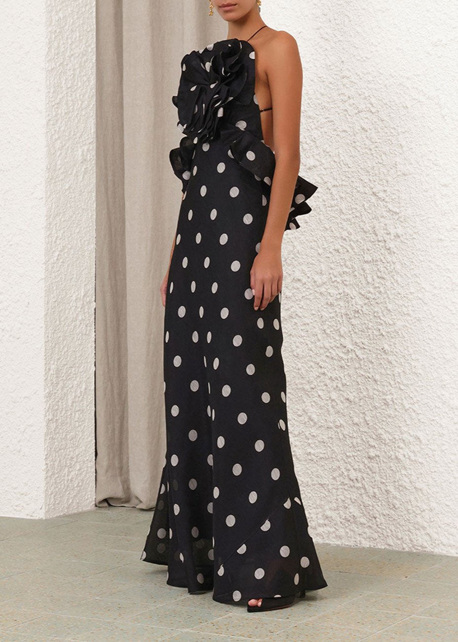 Zimmermann Crush Ruffle Halter Maxi Dress