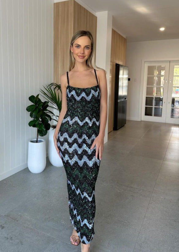 Rachel Gilbert Callum Midi Dress, Multi Sequin
