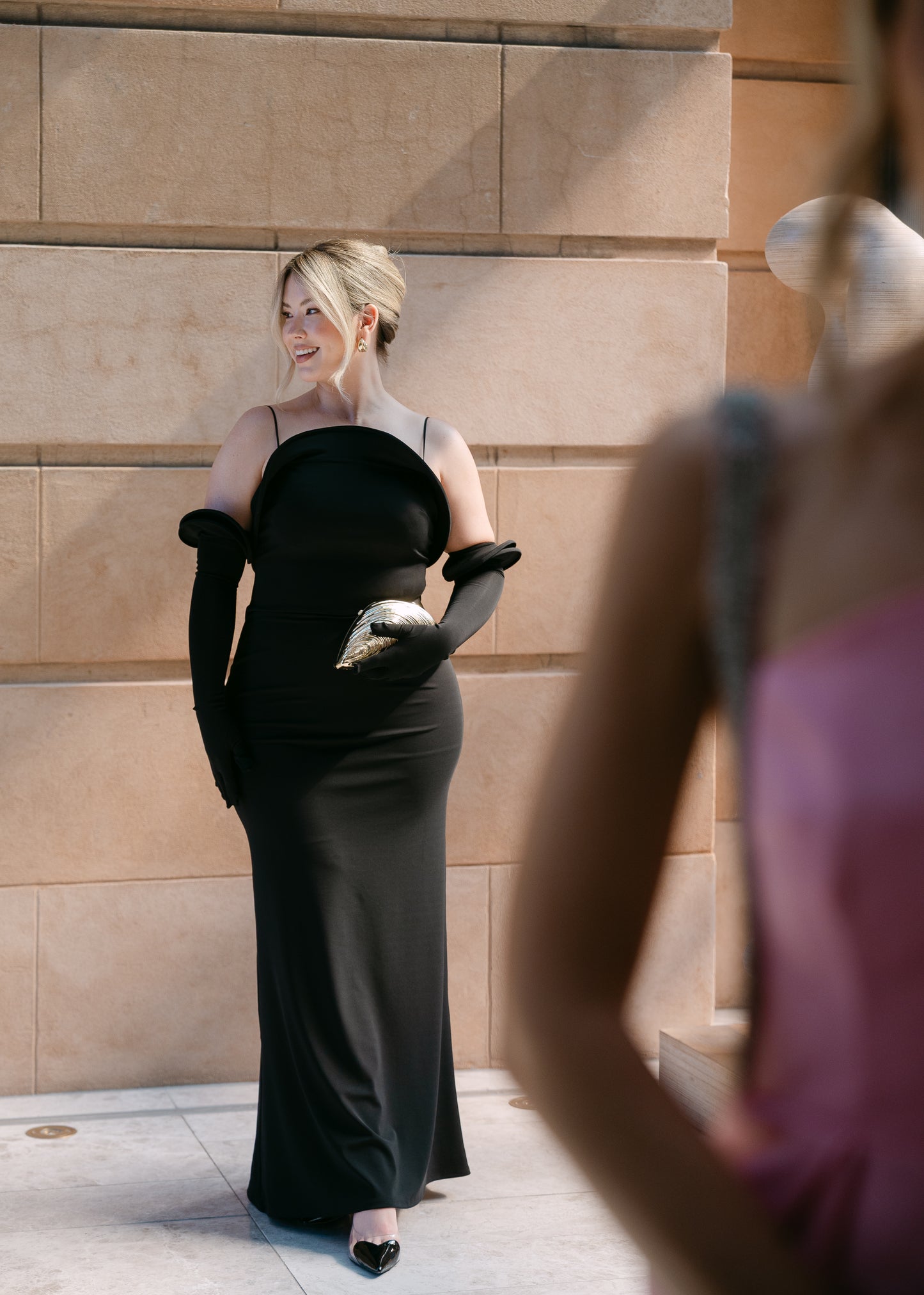 Tailored Stretch-Fit Maxi Dress, Black