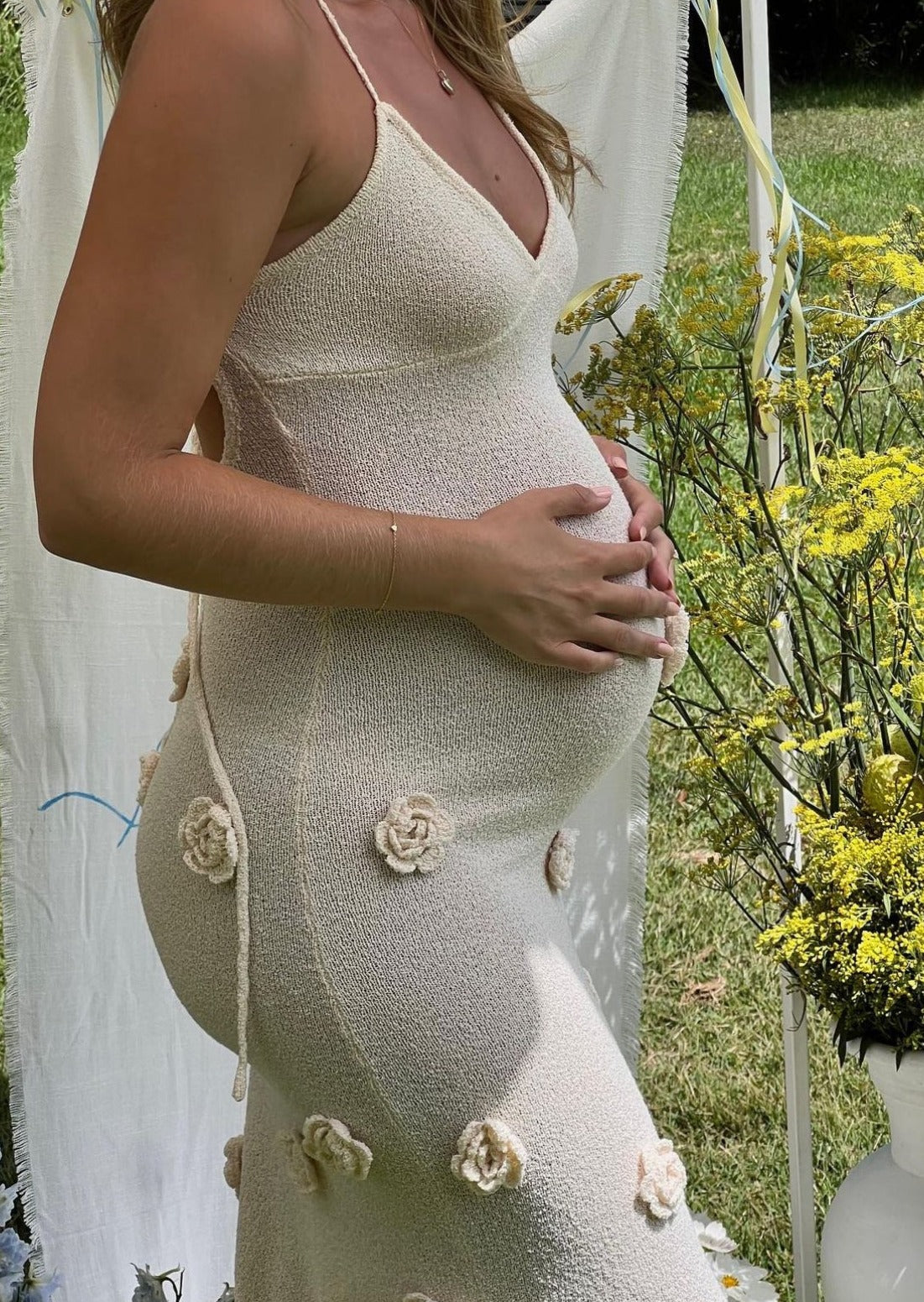 Meshki Suki Crochet Dress with Flowers, Nude