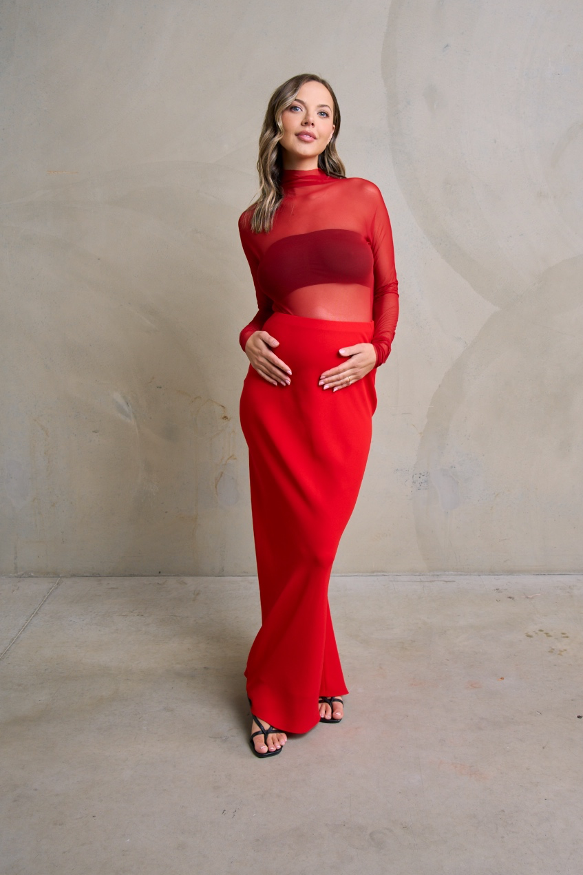 Carla Zampatti Red Bodysuit & Crepe Skirt