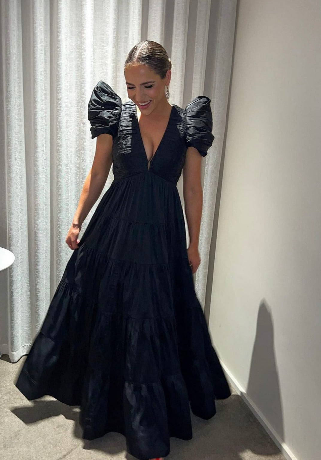 Aje Statuesque Tiered Gown, Black
