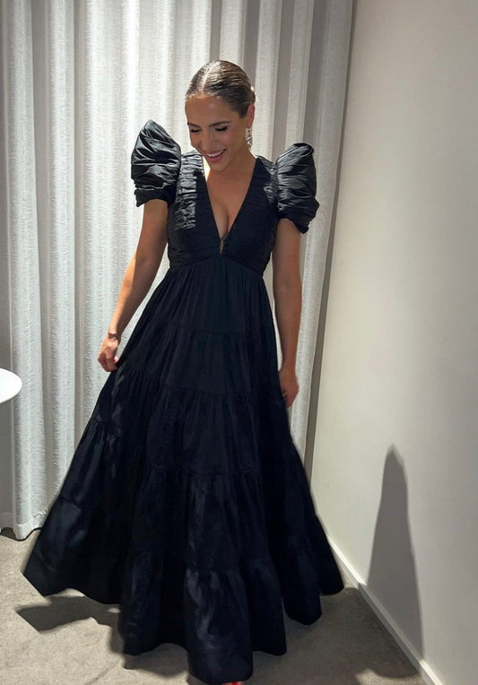 Aje Statuesque Tiered Gown, Black