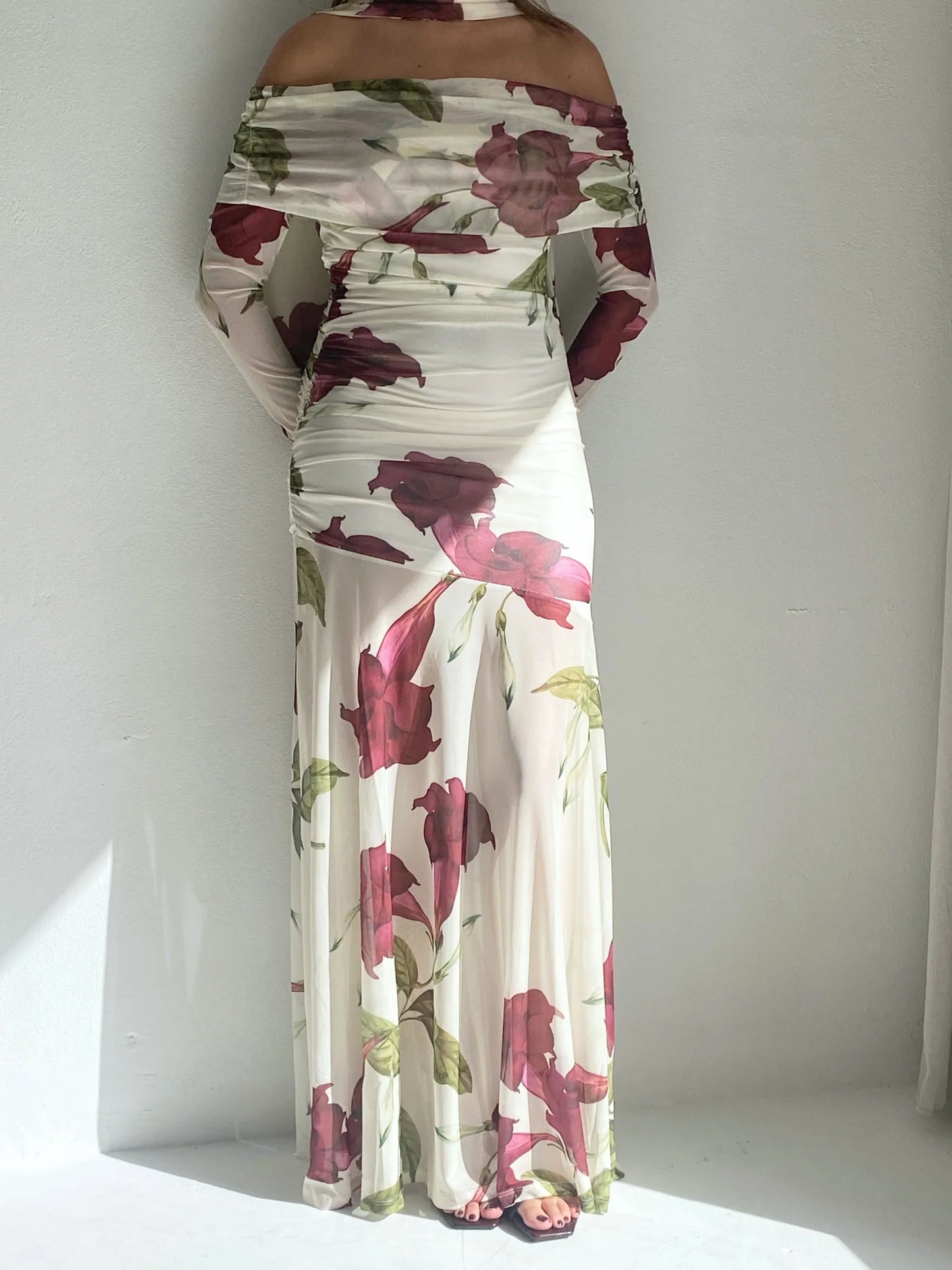 By Nicola Belle Maxi Dress in Bordeaux Flora