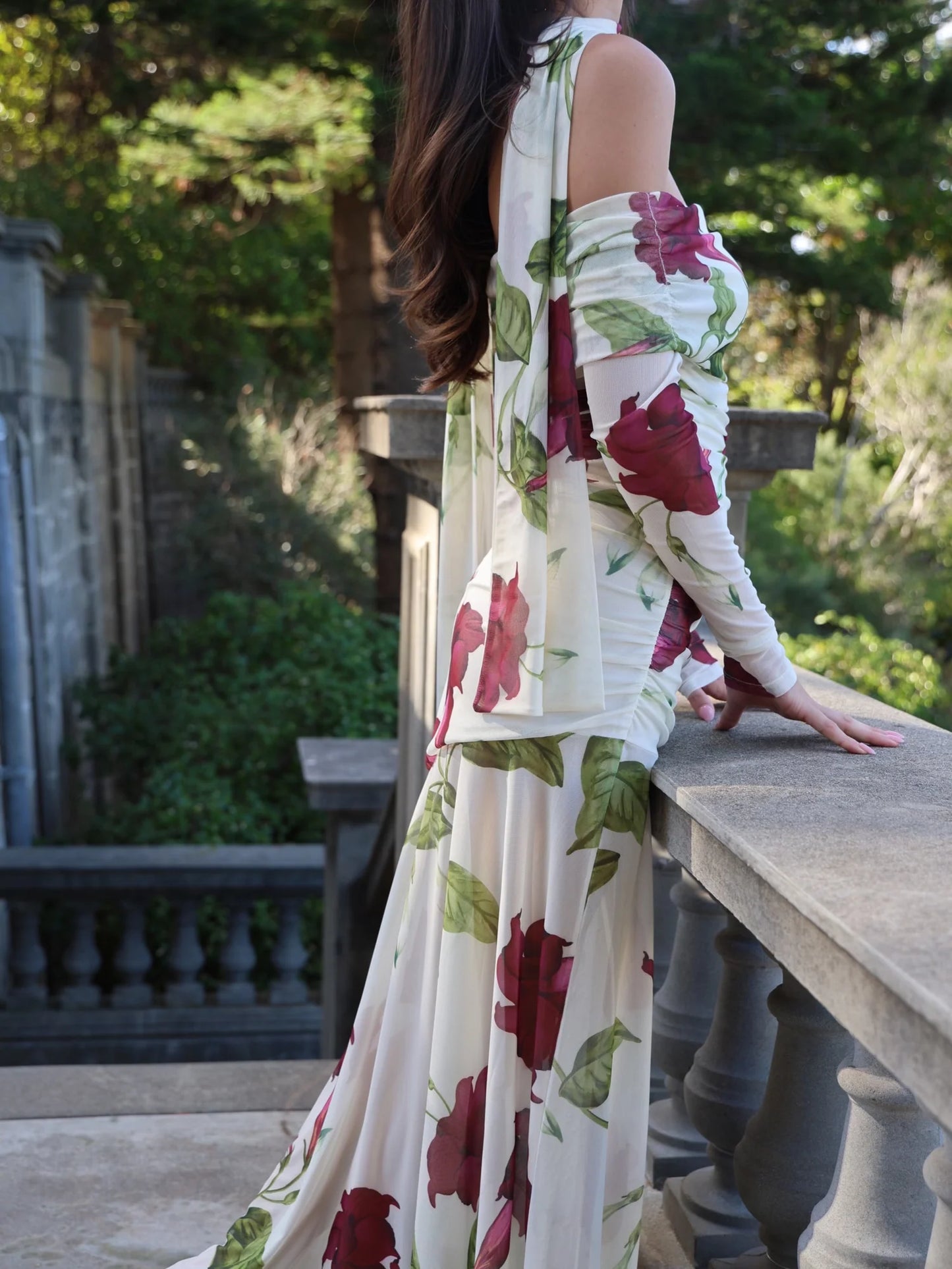 By Nicola Belle Maxi Dress in Bordeaux Flora