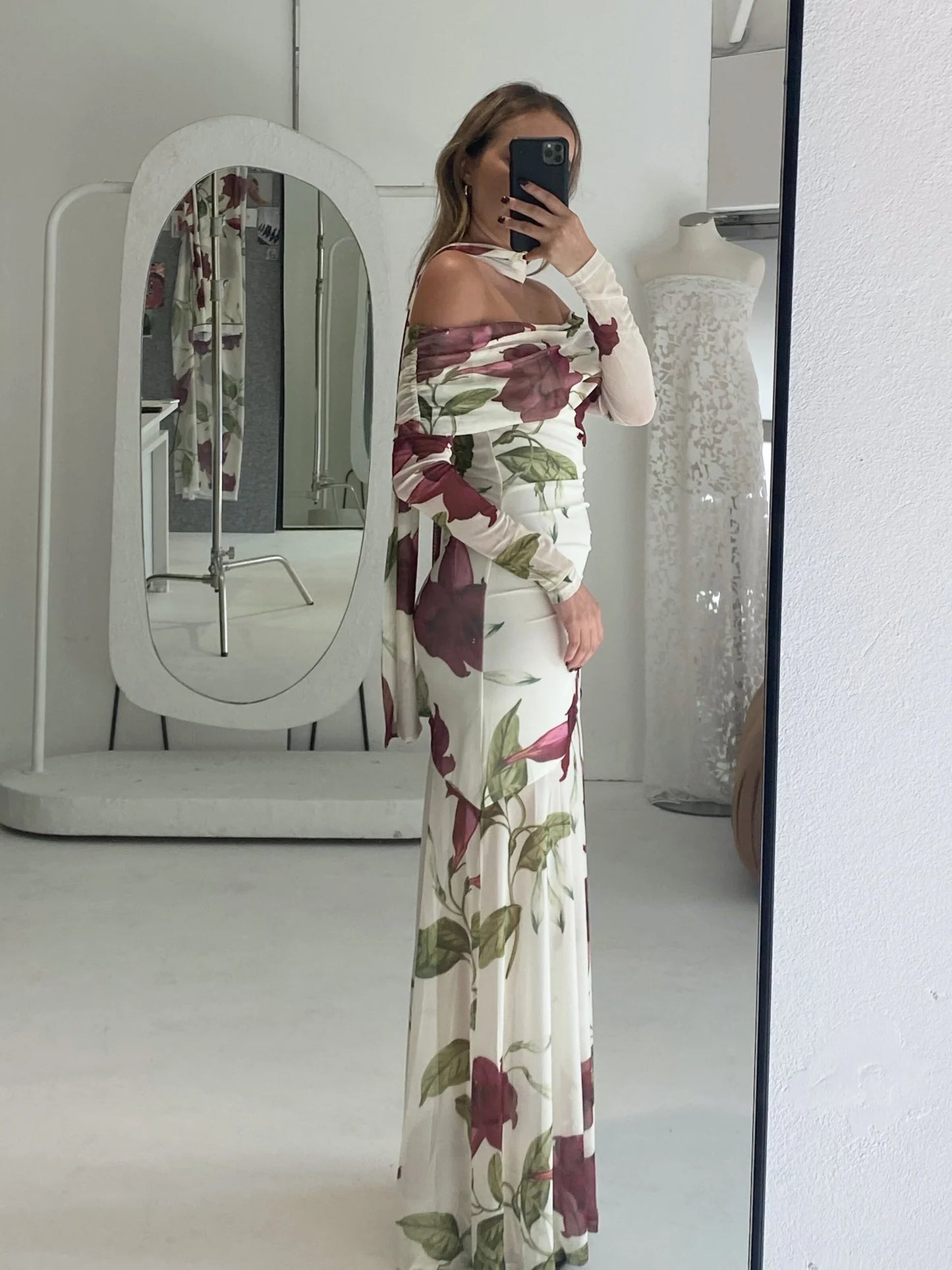By Nicola Belle Maxi Dress in Bordeaux Flora