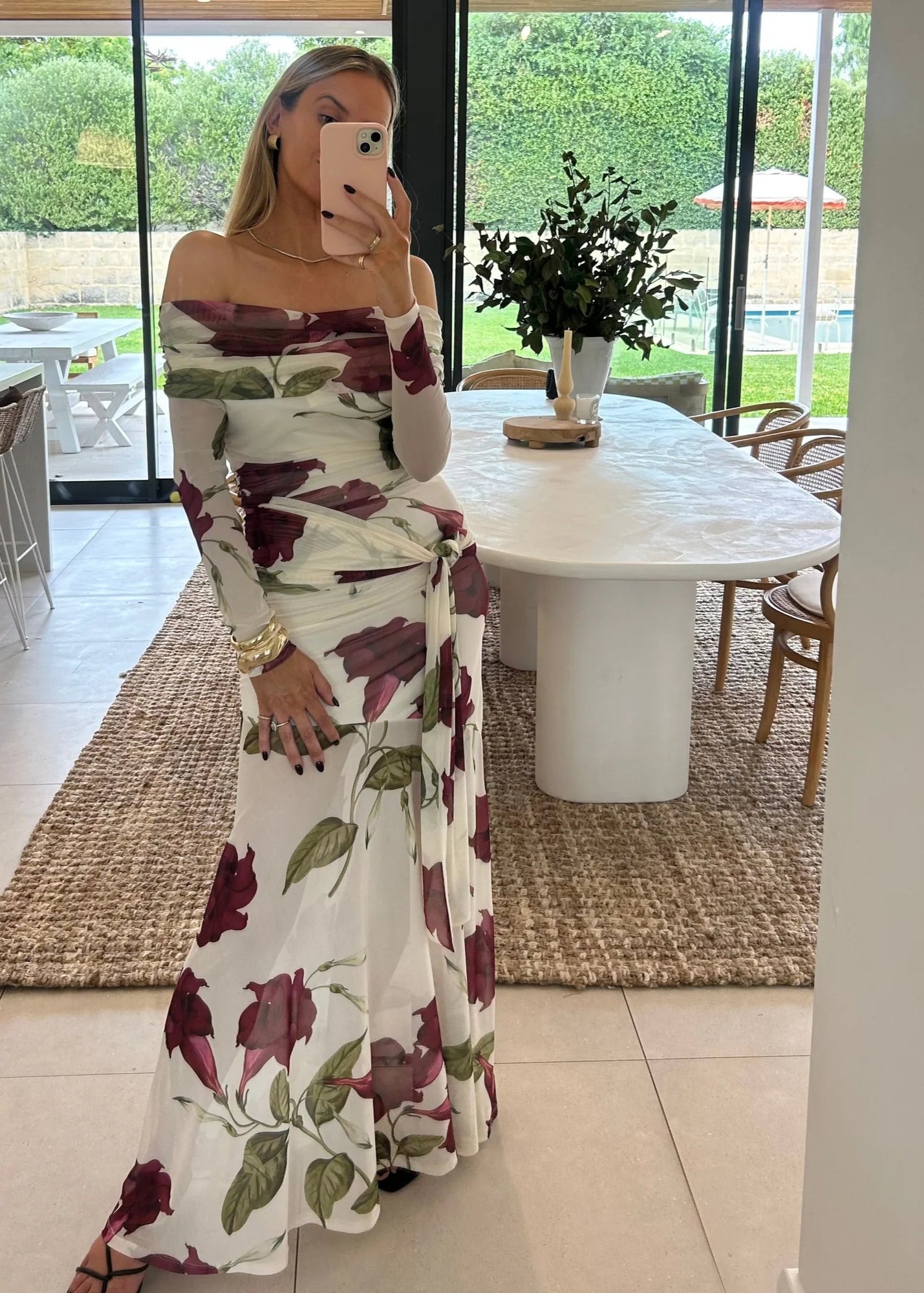 By Nicola Belle Maxi Dress in Bordeaux Flora