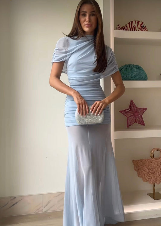 Amanda Uprichard Evianna Mesh Gown, Blue