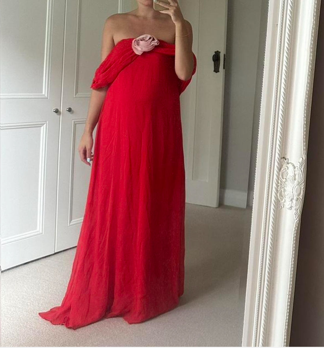 Bernadette Daffodil Crepe De Chine Gown, Red
