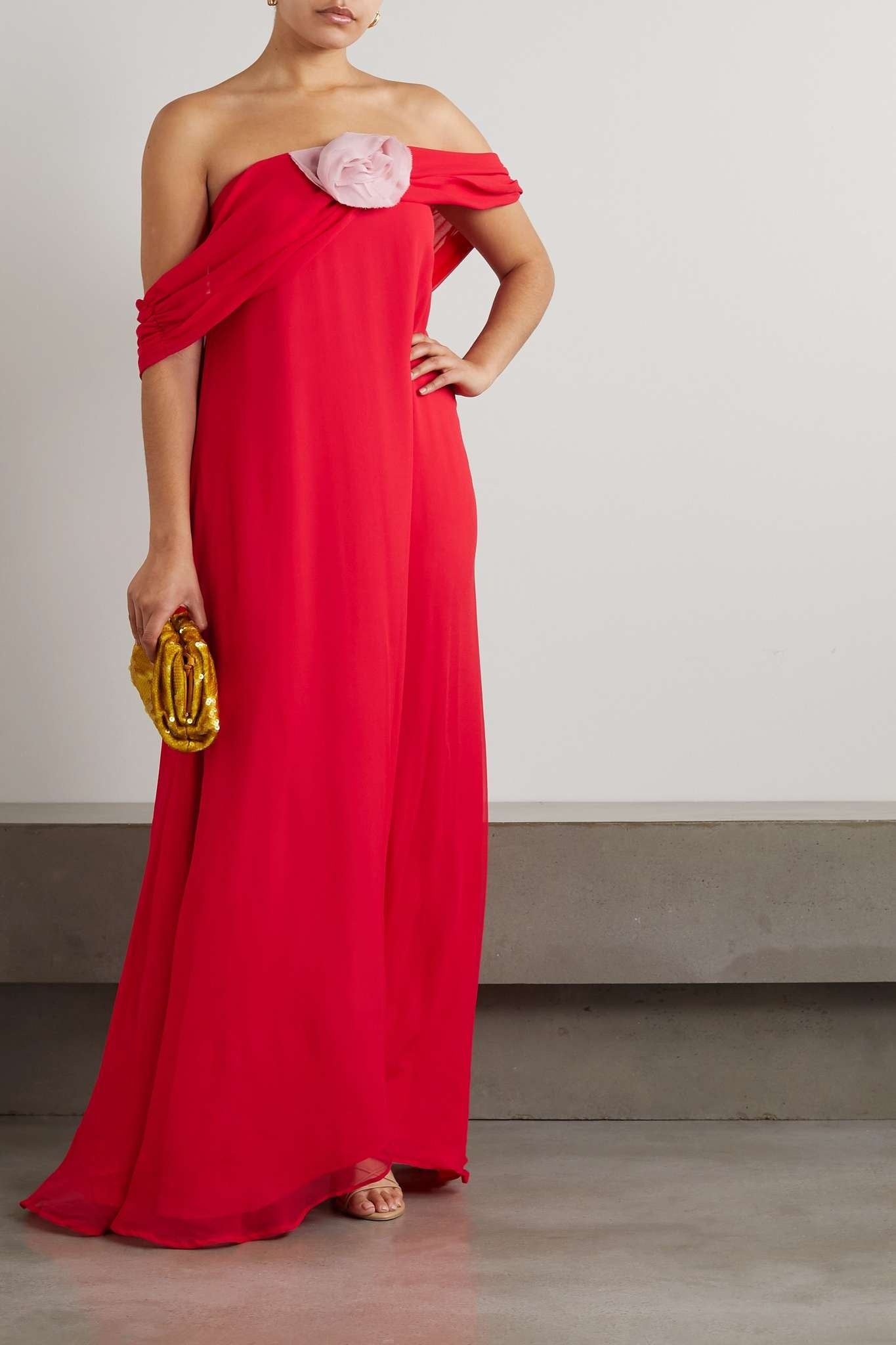 Bernadette Daffodil Crepe De Chine Gown, Red