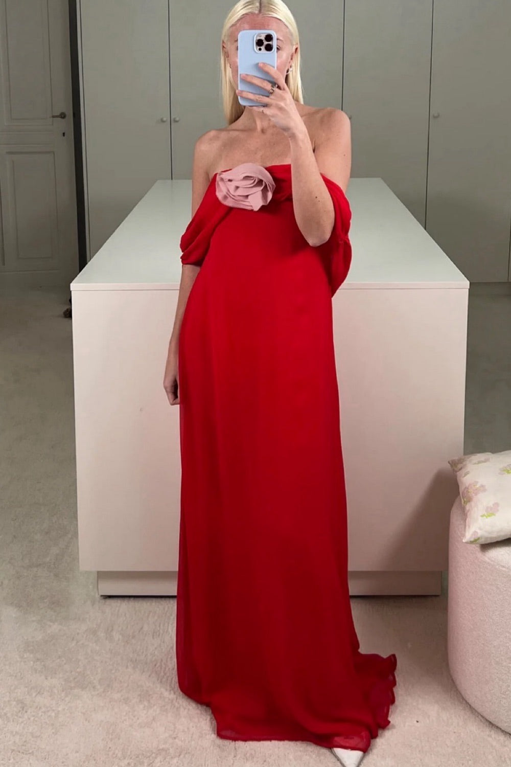 Bernadette Daffodil Crepe De Chine Gown, Red