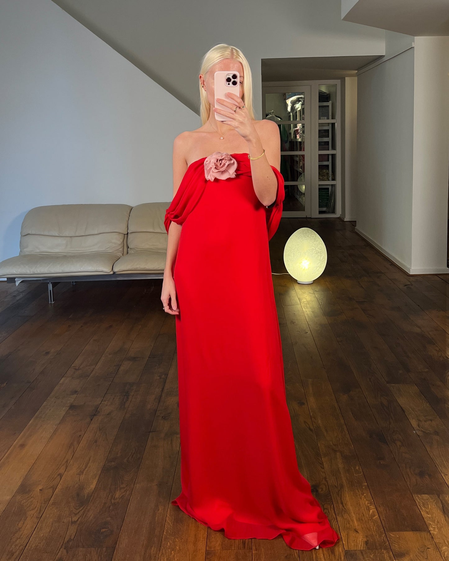 Bernadette Daffodil Crepe De Chine Gown, Red