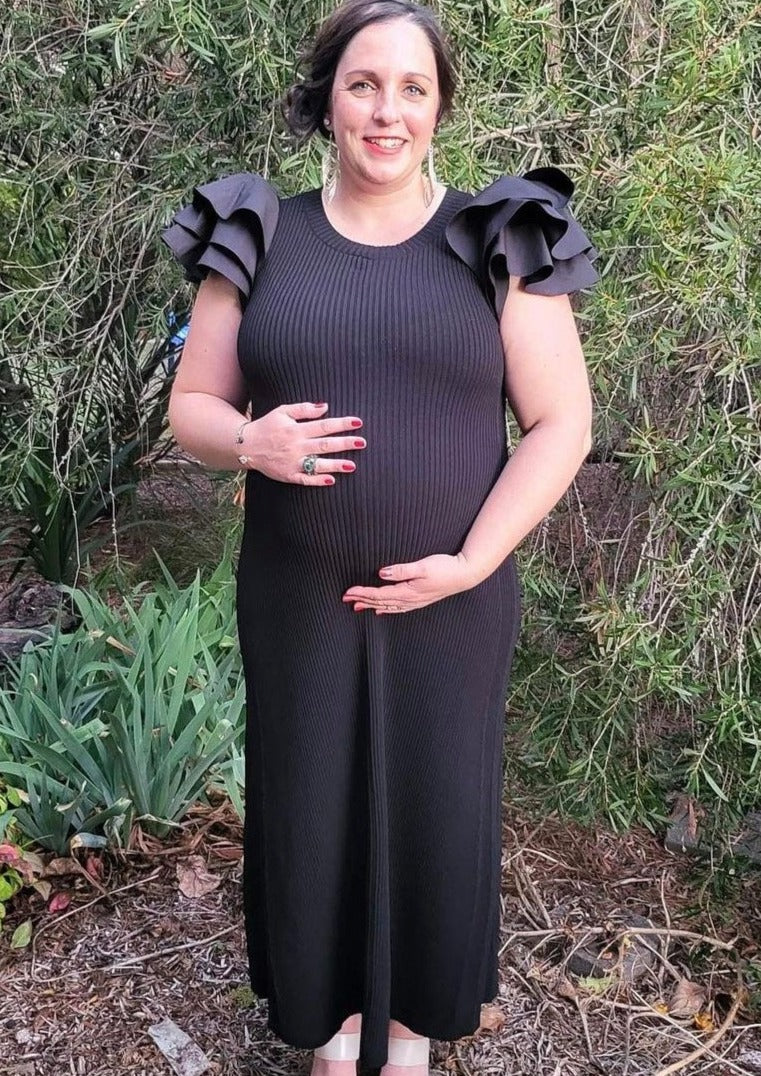 Aje Questa Puff Midi Dress, Black