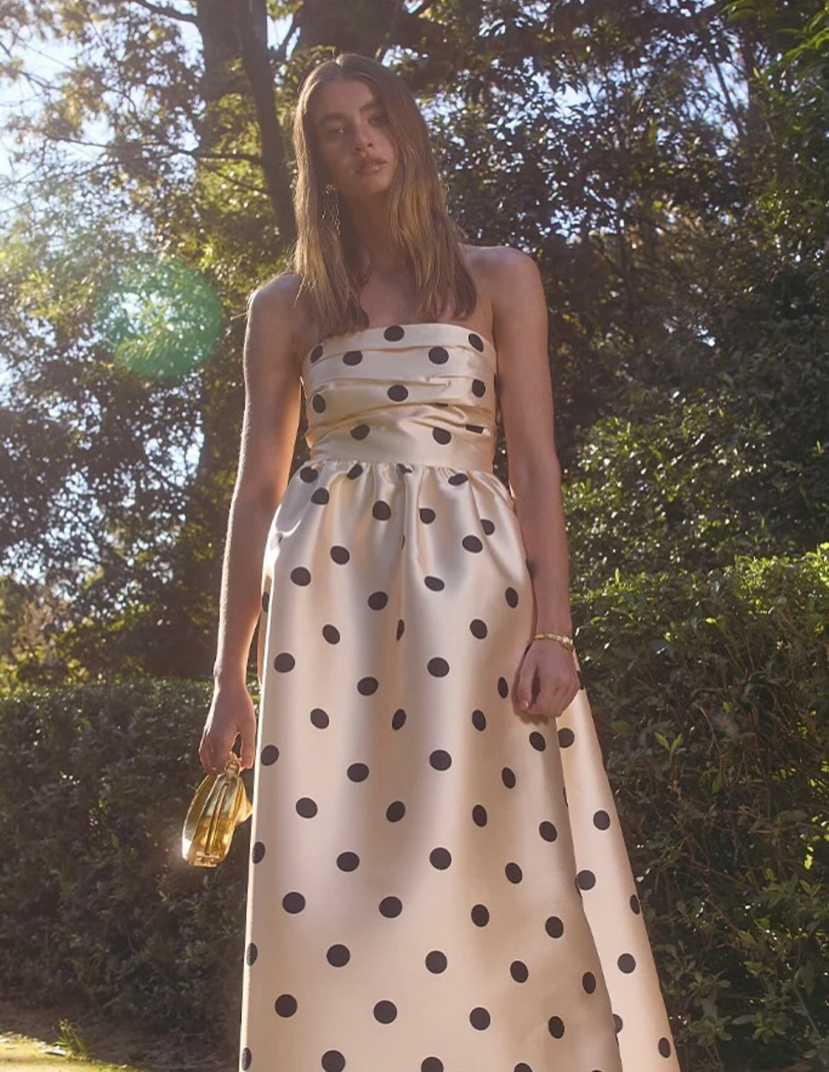 Dottie Strapless Midi, Cream/Black
