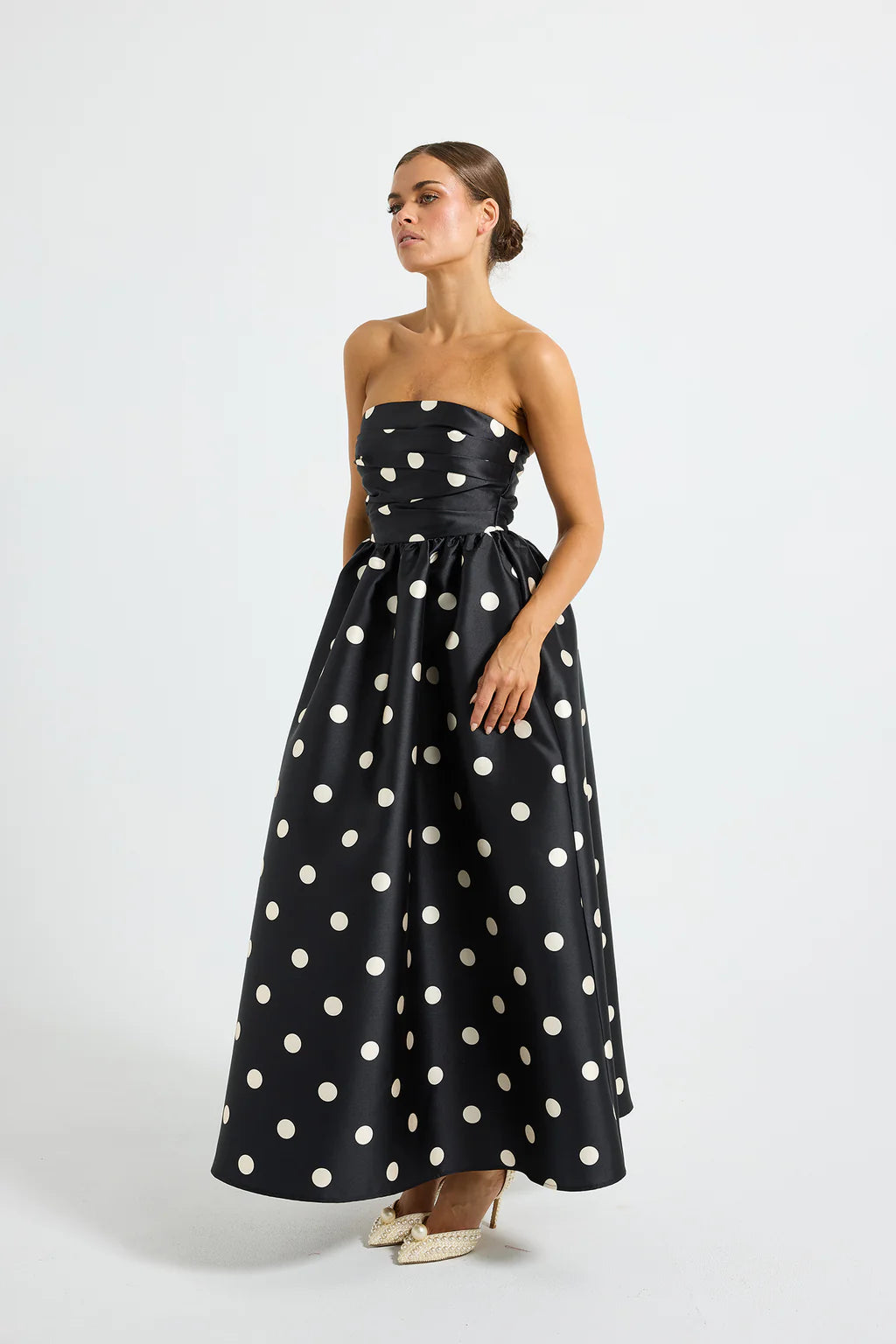 Dottie Strapless Midi, Black/White