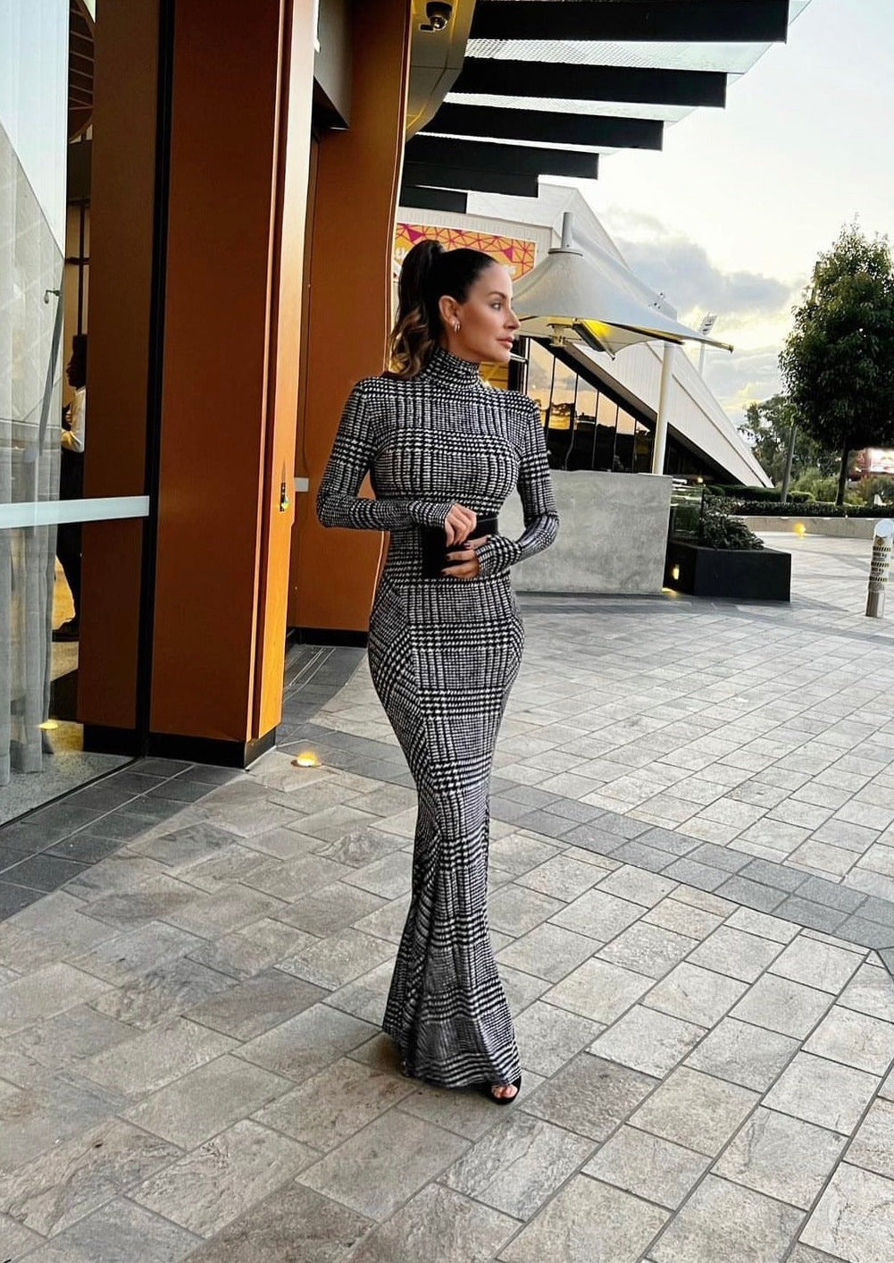 Norma Kamali Long Sleeve Turtle Fishtail Gown