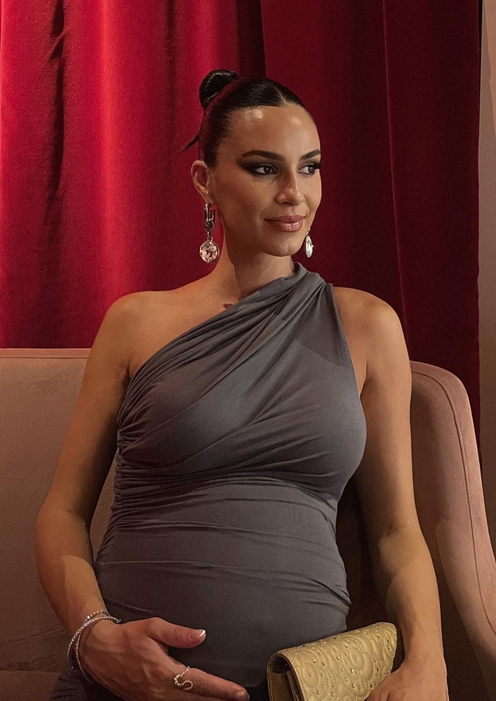 Entire Studios Ruched One Shoulder Gown, Grey