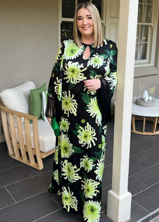 Andrew GN fringed floral print silk gown