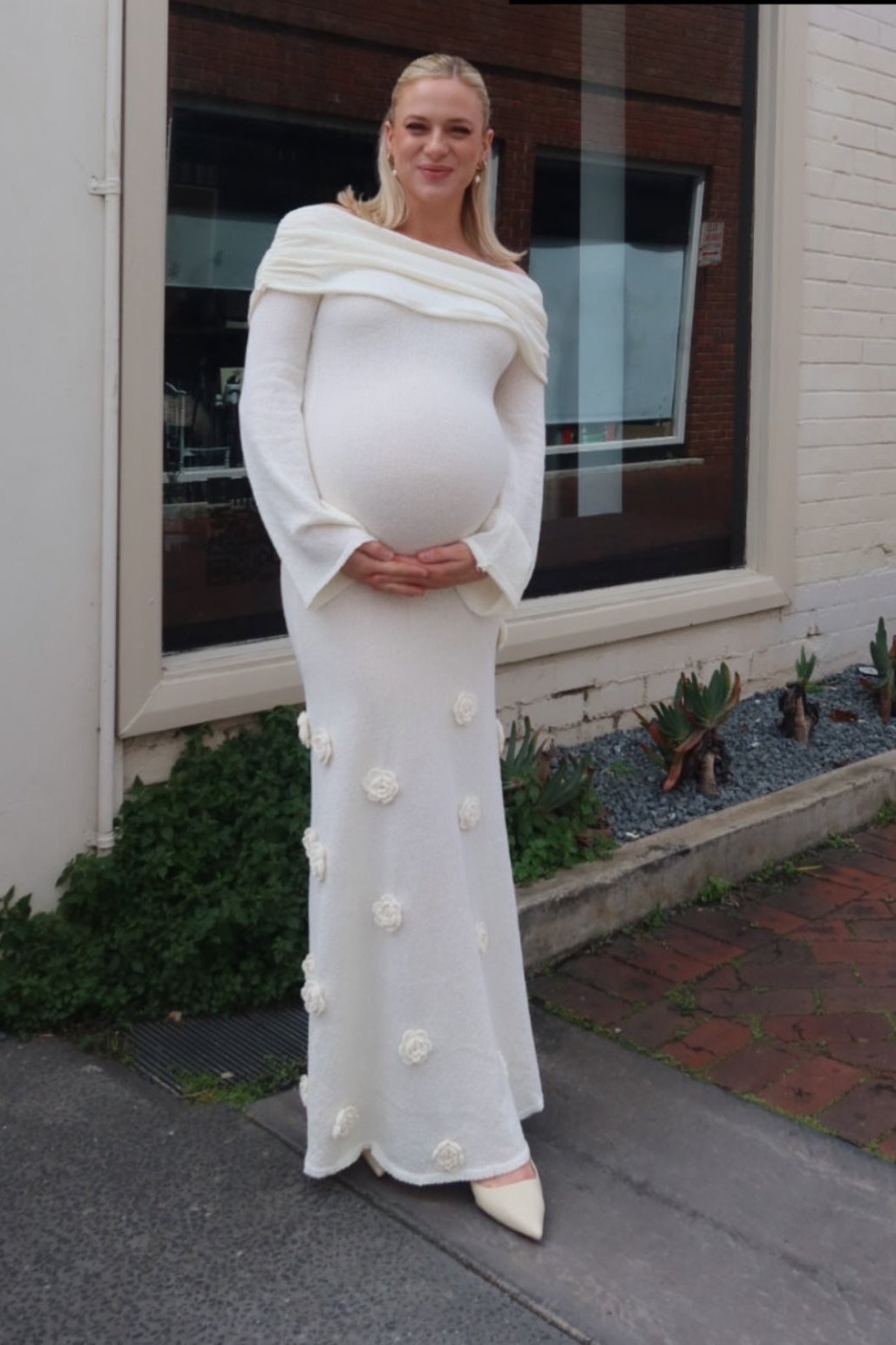 meshki kiki off shoulder knit rose maxi dress Meshki Kiki Off Shoulder Knit Rose Maxi Dress