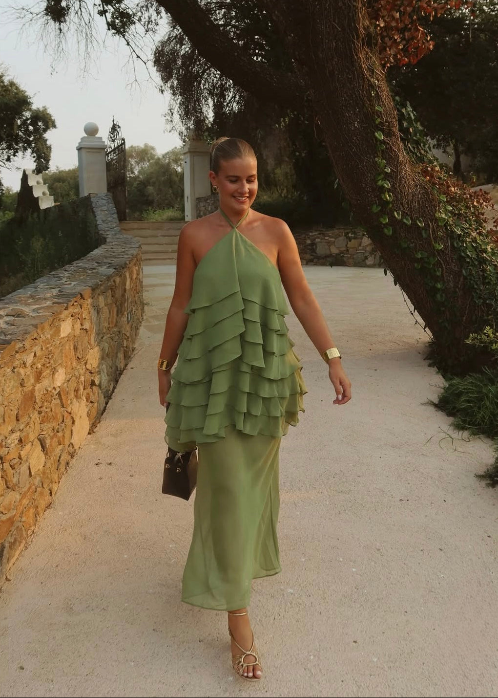 gaia tiered maxi dress Gaia Tiered Maxi Dress, Juniper – Plus One Dress Hire