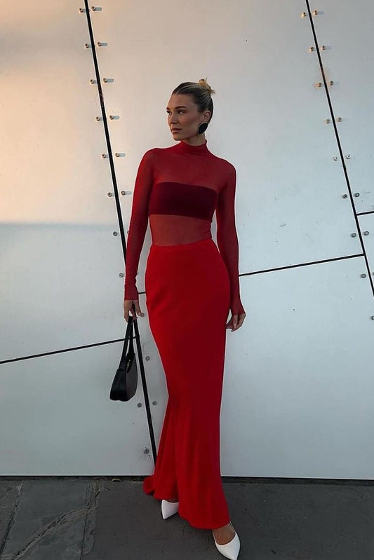 Carla Zampatti Red Bodysuit & Crepe Skirt