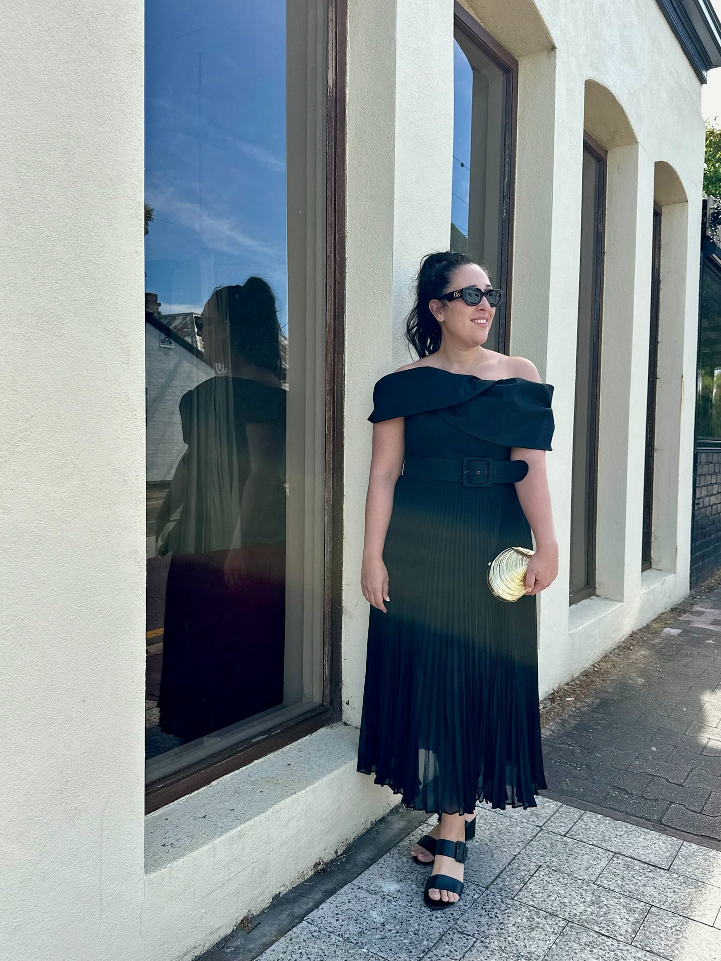 Rebecca Vallance Emilie off the shoulder midi, black