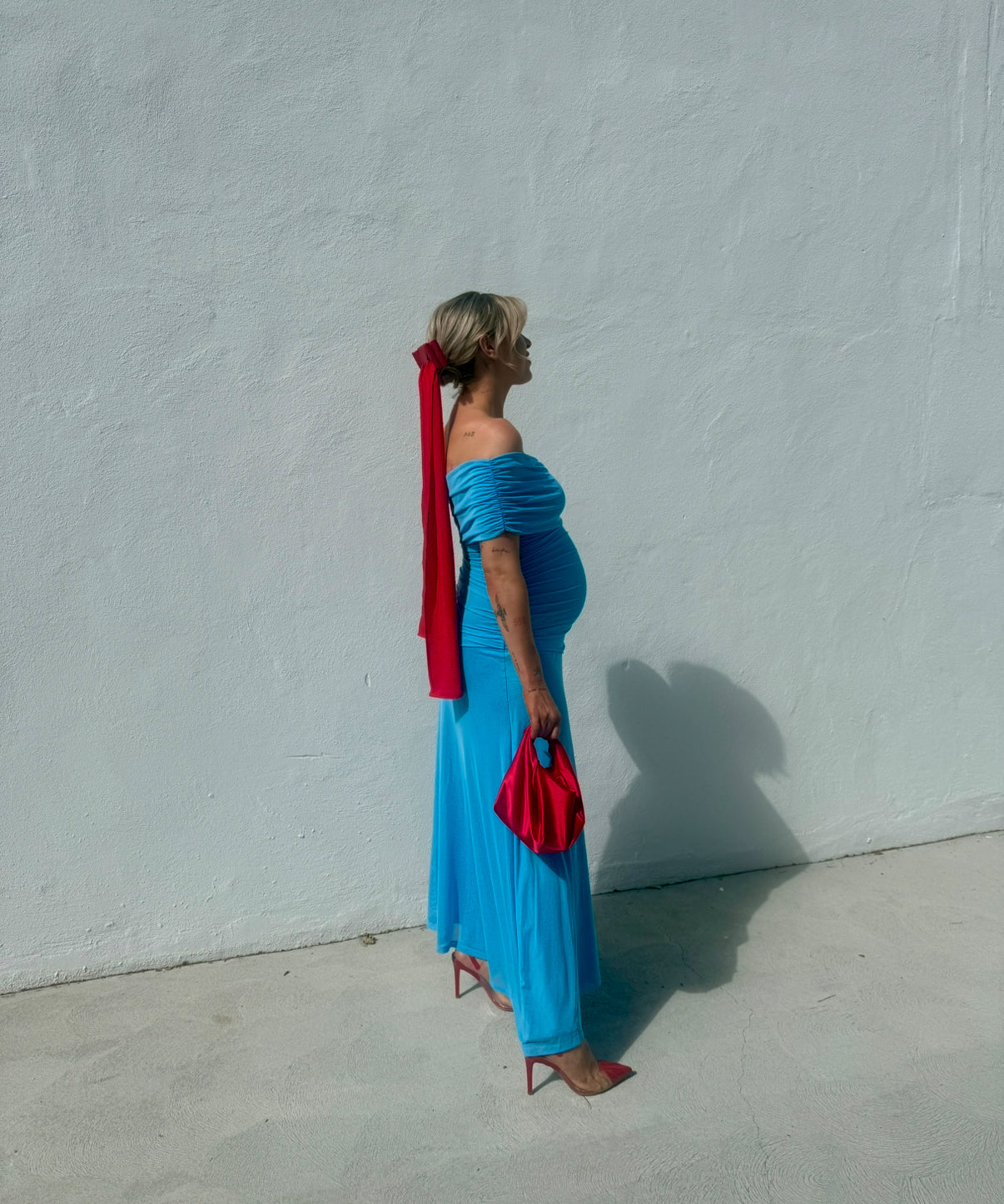 By Nicola Fiesta Off Shoulder Maxi Dress In Bleu