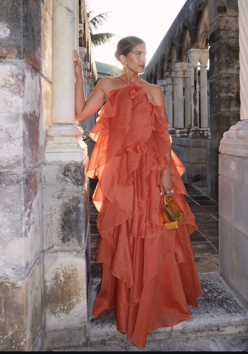 Aje Pandorea Layered Maxi Dress, Coral Clay