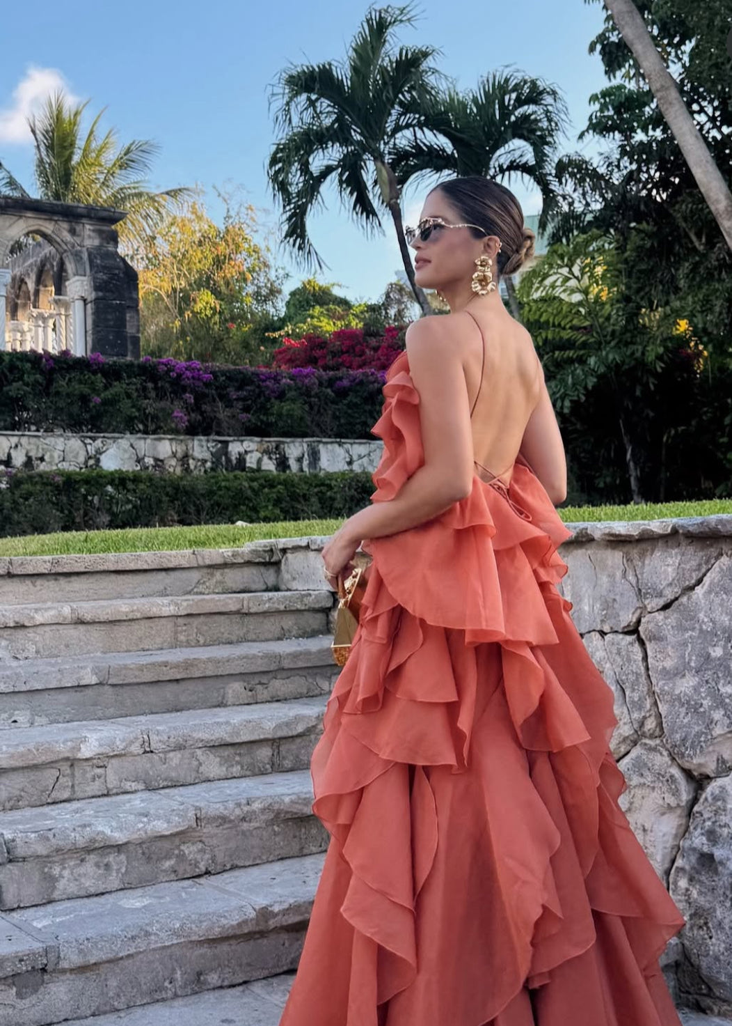 Aje Pandorea Layered Maxi Dress, Coral Clay
