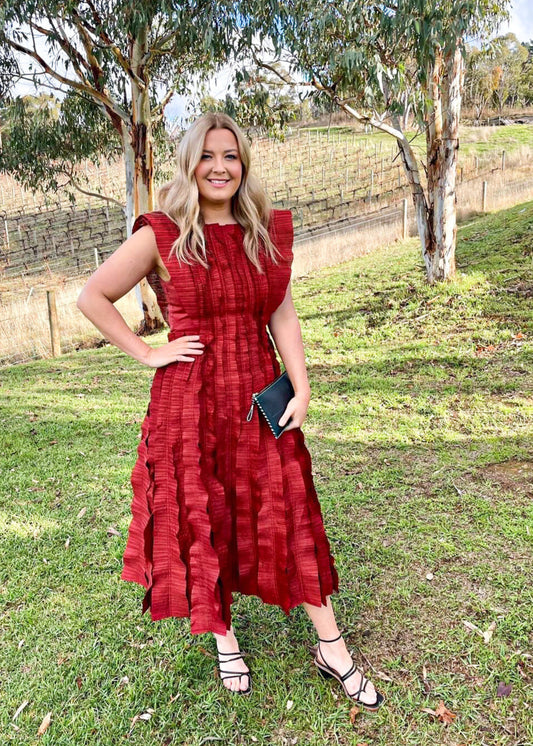 Aje Hybrid Midi Dress - Burgundy