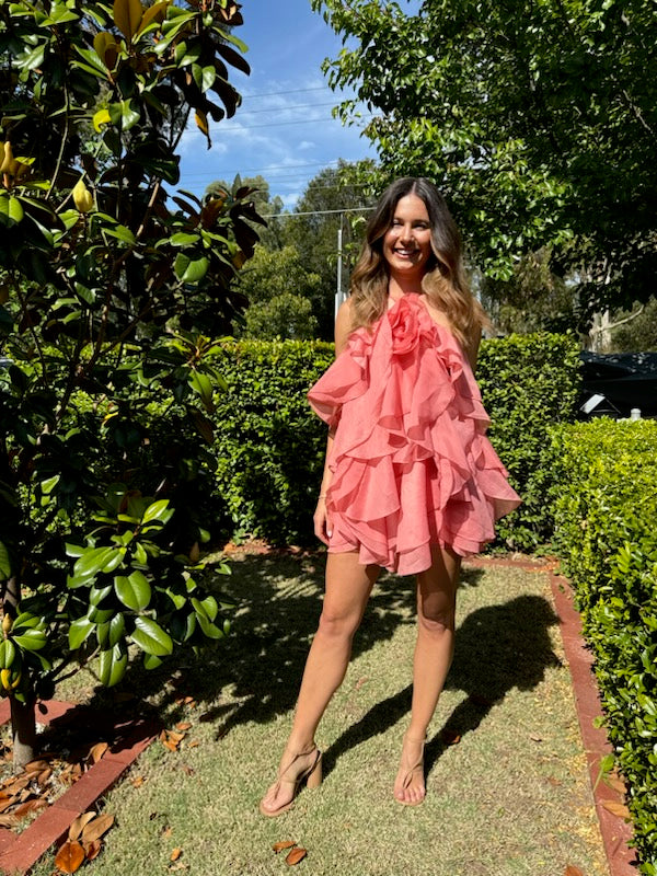 Aje Pandorea Layered Mini Dress, Coral