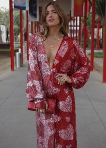 Farm Rio Hearts Sequin Midi Dress