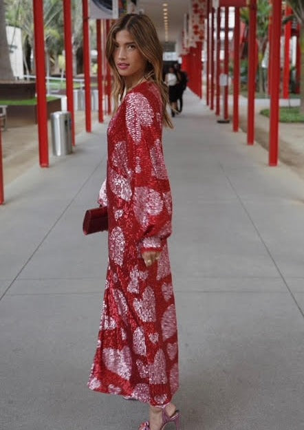 Farm Rio Hearts Sequin Midi Dress