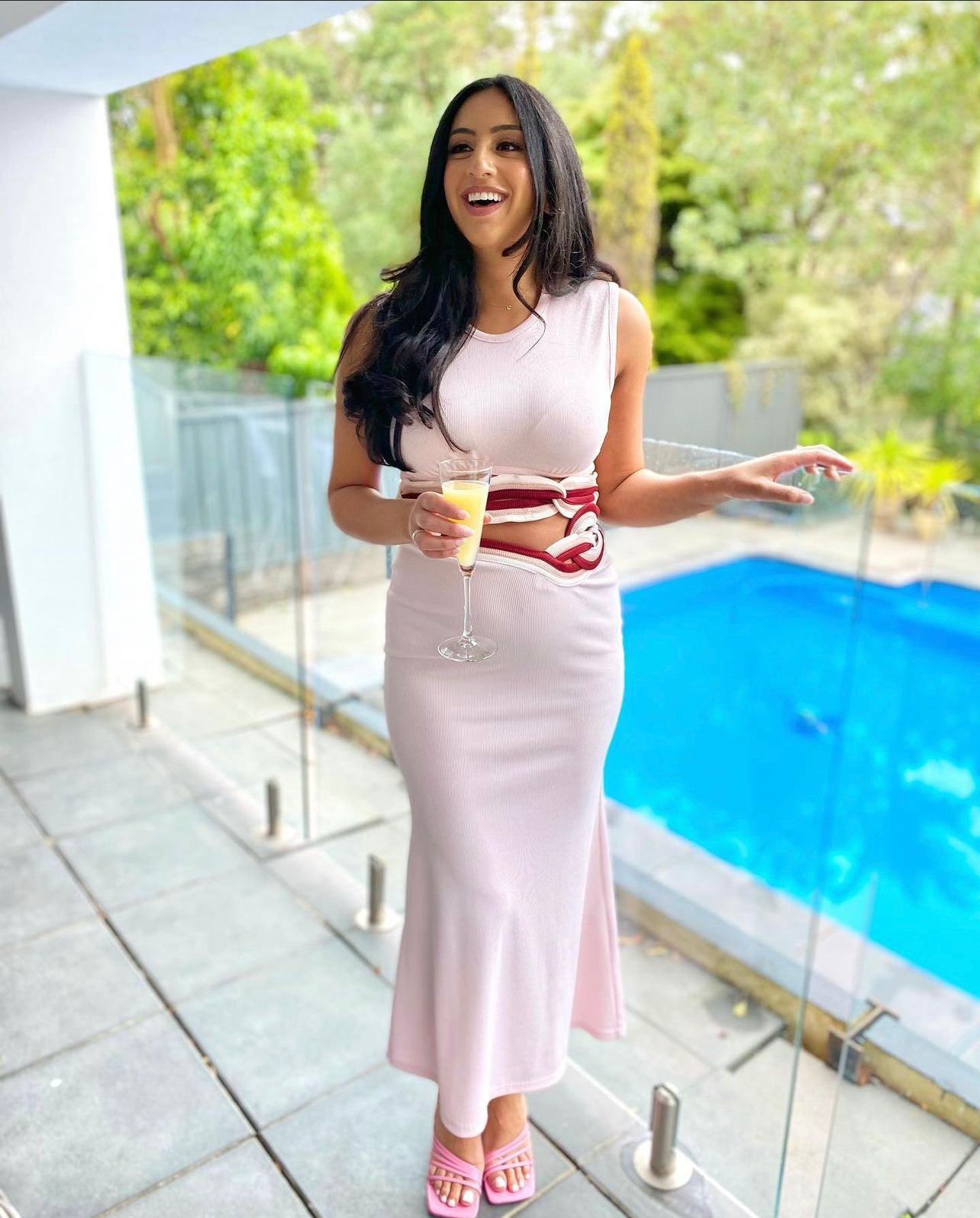 Christopher Esber Pink Ribbed Cut Out Set