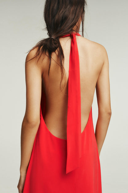 Red Halter Midi Dress
