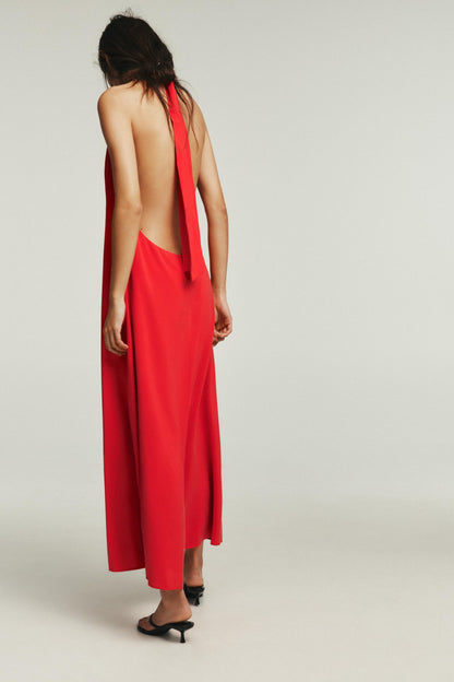 Red Halter Midi Dress