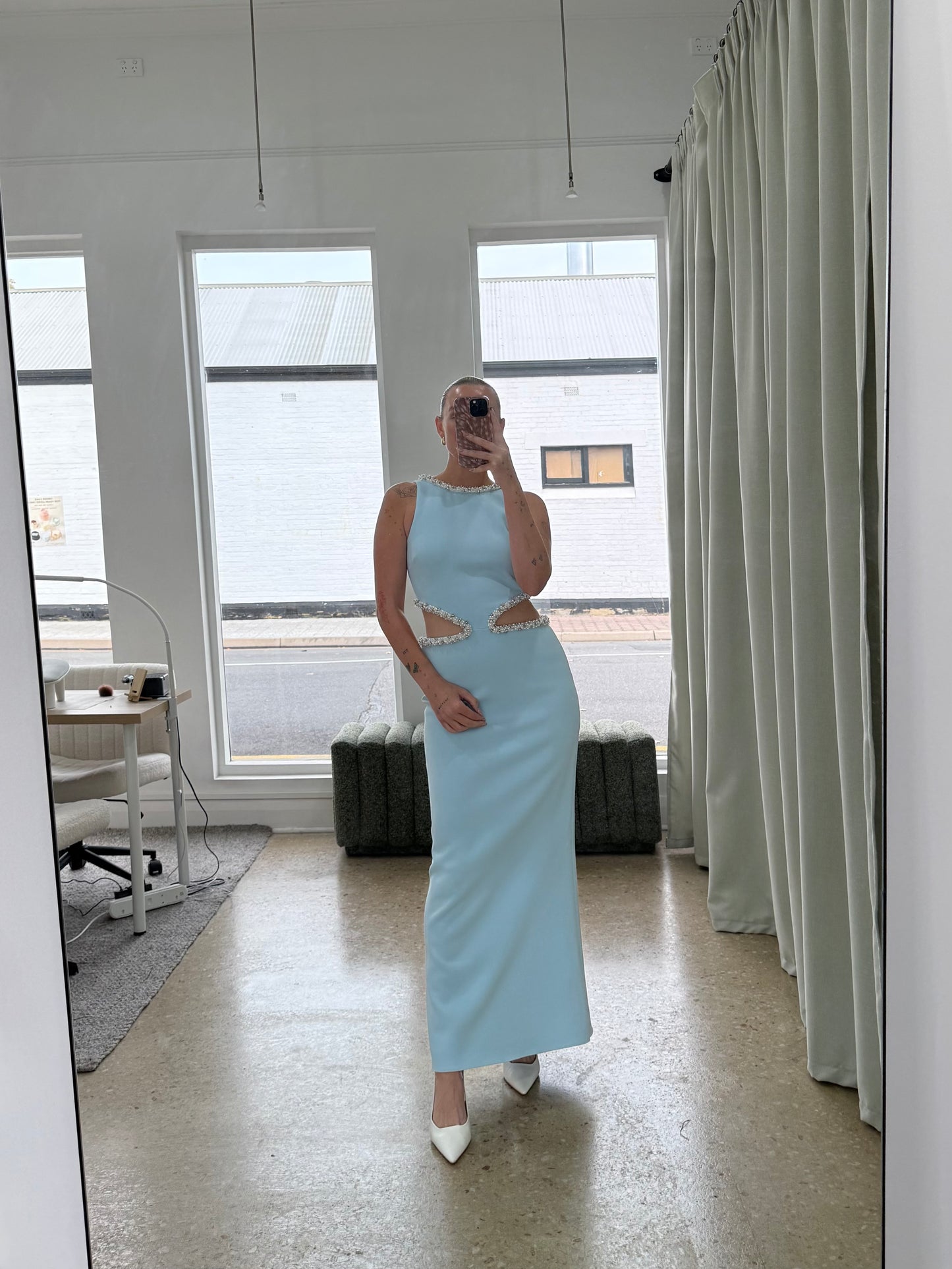 Embellished Cut Out Maxi Dress, Pale Blue
