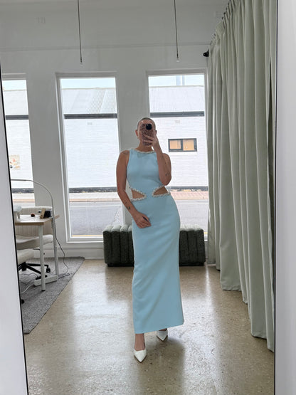 Embellished Cut Out Maxi Dress, Pale Blue