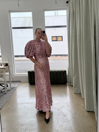 Rotate Sequined Puff-Sleeve Maxi Dress