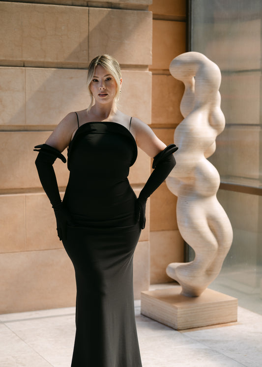 Tailored Stretch-Fit Maxi Dress, Black