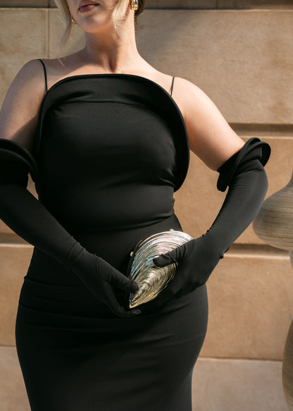 Tailored Stretch-Fit Maxi Dress, Black