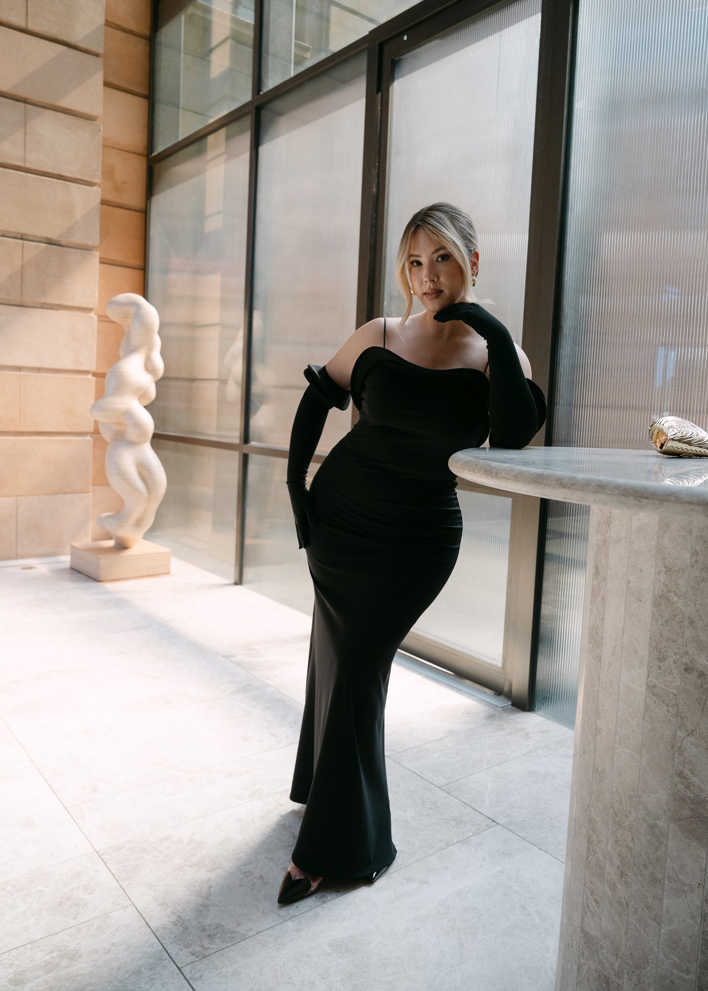 Tailored Stretch-Fit Maxi Dress, Black