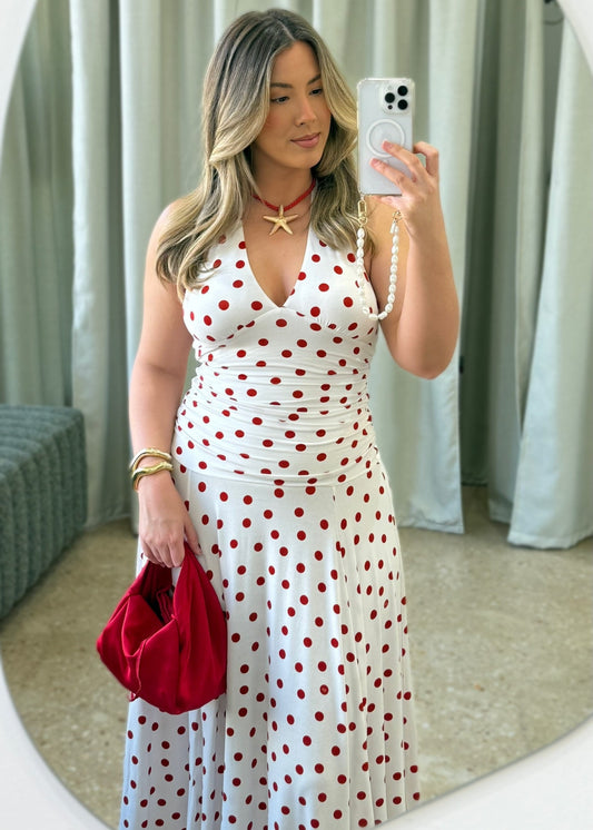 Paris Midi Dress Red Polka Dot
