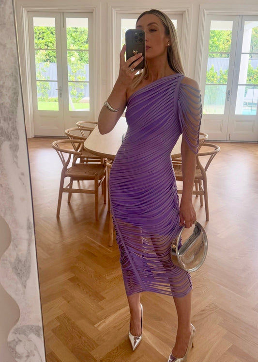 Alya Asymmetrical Midi Dress in Purple