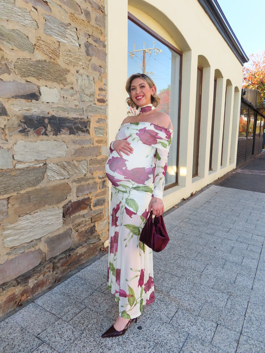 By Nicola Belle Maxi Dress in Bordeaux Flora