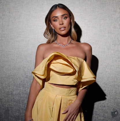 Pollen taffeta maxi skirt & flower top