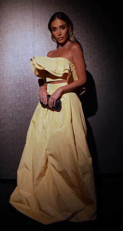 Pollen taffeta maxi skirt & flower top