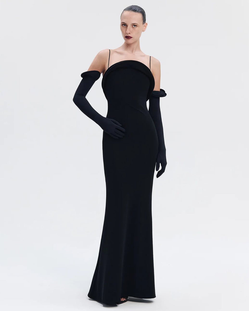 Tailored Stretch-Fit Maxi Dress, Black